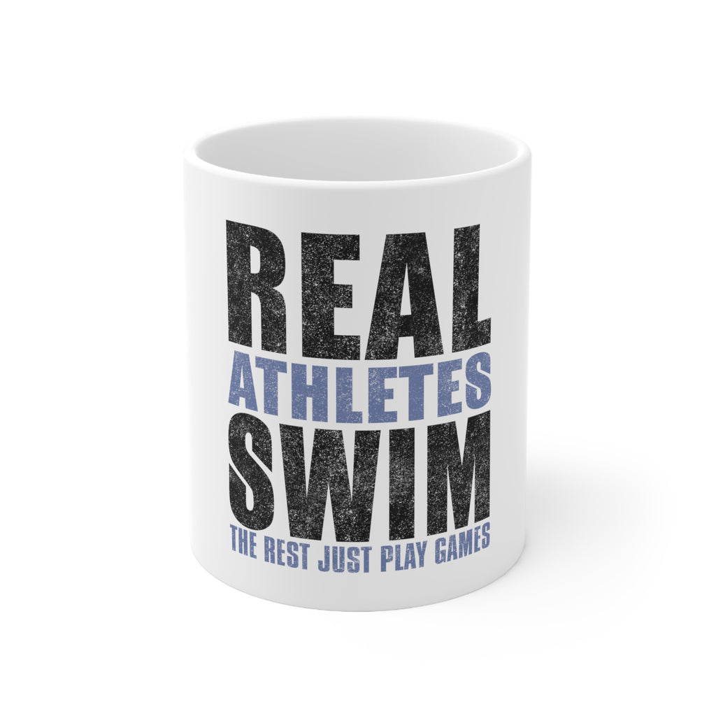Glossy White Coffee / Tea Mug - Real Athletes Swim Rest Play Games