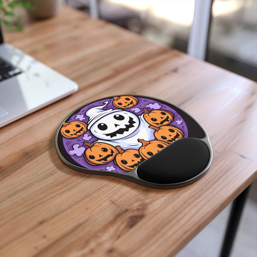 Mouse Pad with Wrist Rest with Ghost Skeleton Pumpkins Design for Halloween, view 2