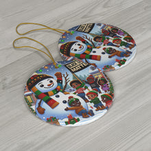 DistinctInk Hanging Ceramic Christmas Tree Ornament Charm with Gold String - Great Gift/Present - 2 3/4 inch Diameter - Joyful Winter Celebration
