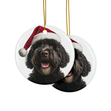 DistinctInk Hanging Ceramic Christmas Tree Ornament with Gold String - Great Gift/Present - 2 3/4 inch Diameter - Portuguese Water Dog Design