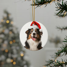 DistinctInk Hanging Ceramic Christmas Tree Ornament with Gold String - Great Gift/Present - 2 3/4 inch Diameter - Australian Shepherd Design