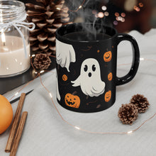 DistinctInk Black Coffee Mug - Ghost Skeleton Pumpkin Cartoon for Halloween