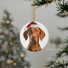 DistinctInk Hanging Ceramic Christmas Tree Ornament with Gold String - Great Gift/Present - 2 3/4 inch Diameter - Vizsla Design