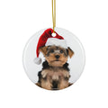 Hanging Ceramic Christmas Tree Ornament with Gold String - Yorkshire Terrier Design