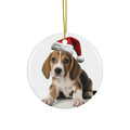 Hanging Ceramic Christmas Tree Ornament with Gold String - English Foxhound Puppy Design
