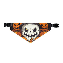 DistinctInk Adjustable Pet Banana Collar with Spooky Skeleton Pumpkin Patch Design for Halloween