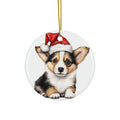 Hanging Ceramic Christmas Tree Ornament with Gold String - Pembroke Welsh Corgi Puppy Drawing Design