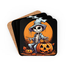 DistinctInk (Set of 4) Corkwood Coasters with Haunted Jack-O'-SkeletonDesign for Halloween