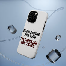 DistinctInk ToughCase for Apple iPhone, Compatible with MagSafe Charging - She's Eating For Two, I'm Drinking for 3