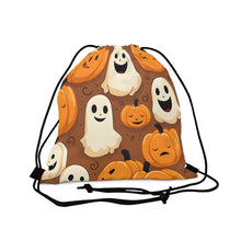 DistinctInk Drawstring Bag Backpack with "Boo-ttifull Skeleton Cartoon Pattern Pumpkin" Design for Halloween