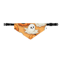 DistinctInk Adjustable Pet Banana Collar with Ghostly Skeleton Pumpkin Patch Design for Halloween