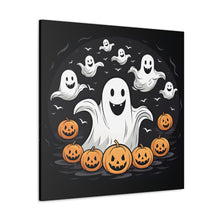 DistinctInk Canvas Wall Art with Skeletal Ghostly Pumpkin Patch for Halloween