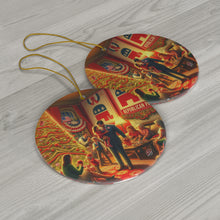 DistinctInk Hanging Ceramic Christmas Tree Ornament Charm with Gold String - Great Gift/Present - 2 3/4 inch Diameter - Red Republican Christmas Harmony