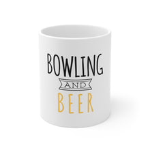 DistinctInk Glossy White Coffee / Tea Mug - Bowling and Beer