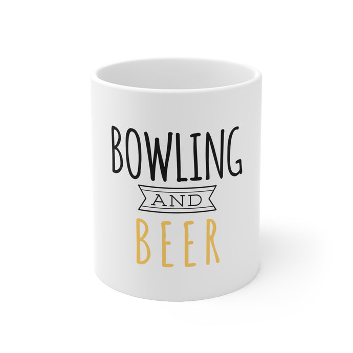 DistinctInk Glossy White Coffee / Tea Mug - Bowling and Beer