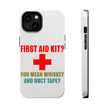 DistinctInk ToughCase for Apple iPhone, Compatible with MagSafe Charging - First Aid Kit - Whiskey & Duct Tape