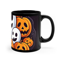 DistinctInk Black Coffee Mug - Skele-Pumpkin Ghost Pattern for Halloween