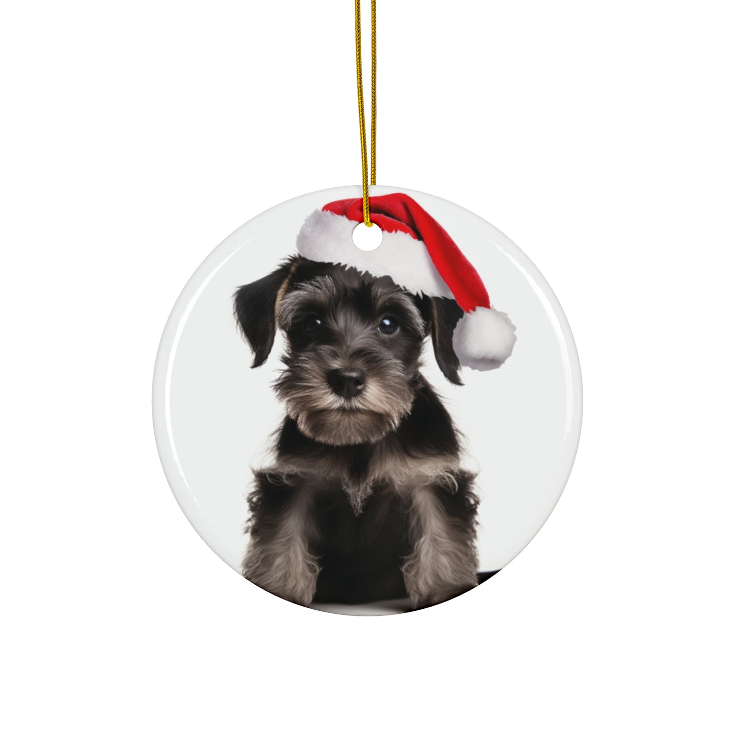 DistinctInk Hanging Ceramic Christmas Tree Ornament with Gold String - Great Gift/Present - 2 3/4 inch Diameter - Cesky Terrier Puppy Design