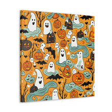DistinctInk Canvas Wall Art with Flying Pumpkin Bats for Halloween