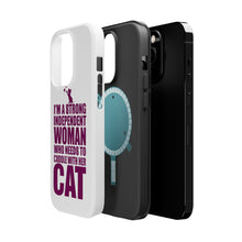 DistinctInk ToughCase for Apple iPhone, Compatible with MagSafe Charging - Strong Woman Needs to Cuddle Cat