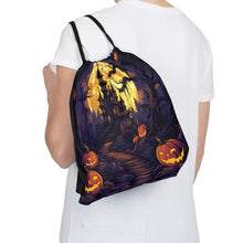 DistinctInk Drawstring Bag / Backpack with Ghostly Ghouls in the Graveyard Design for Halloween
