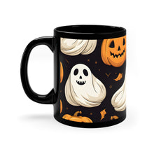 DistinctInk Black Coffee Mug - Ghastly Skeleton Pumpkin Party for Halloween