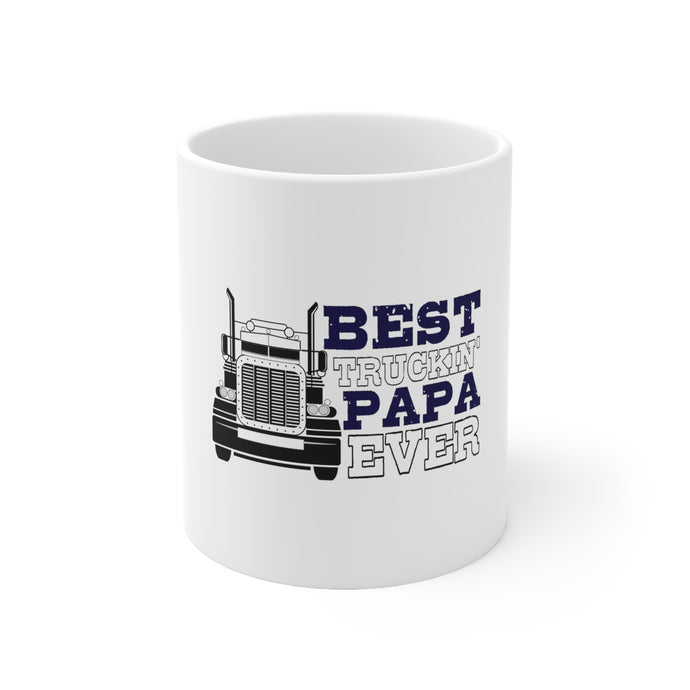 DistinctInk Glossy White Coffee / Tea Mug - Best Truckin' Papa Ever