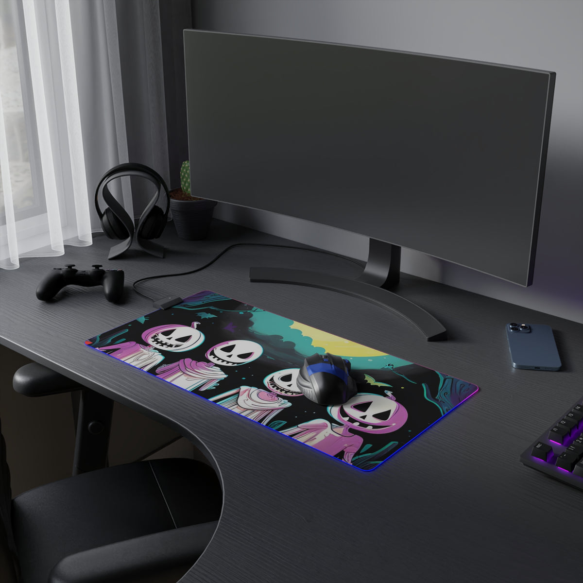 LED Gaming Mouse Pad with Exploring the Unknown Design for Halloween LGBTQ+ Pride, view 9