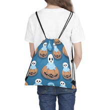 DistinctInk Drawstring Bag / Backpack with Ghost Skeleton Pumpkin Pattern Design for Halloween