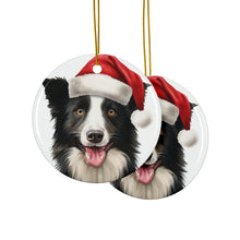 DistinctInk Hanging Ceramic Christmas Tree Ornament with Gold String - Great Gift/Present - 2 3/4 inch Diameter - Border Collie Design