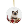 Hanging Ceramic Christmas Tree Ornament with Gold String - Birman Kitten Design