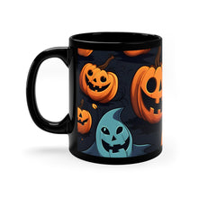 DistinctInk Black Coffee Mug - Nightly Fright of Bats and Ghouls for Halloween