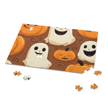 DistinctInk Jigsaw Puzzle with "Boo-ttifull Skeleton Cartoon Pattern Pumpkin" Design for Halloween