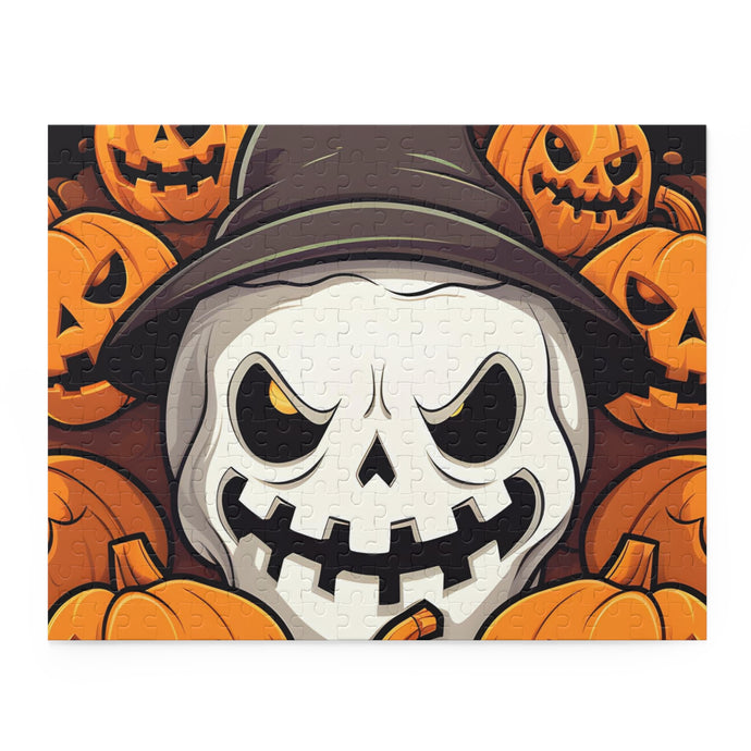 DistinctInk Jigsaw Puzzle with Spooky Skeleton Pumpkin Patch Design for Halloween