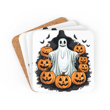 DistinctInk (Set of 4) Corkwood Coasters with Ghost Skeleton Pumpkins PatternDesign for Halloween
