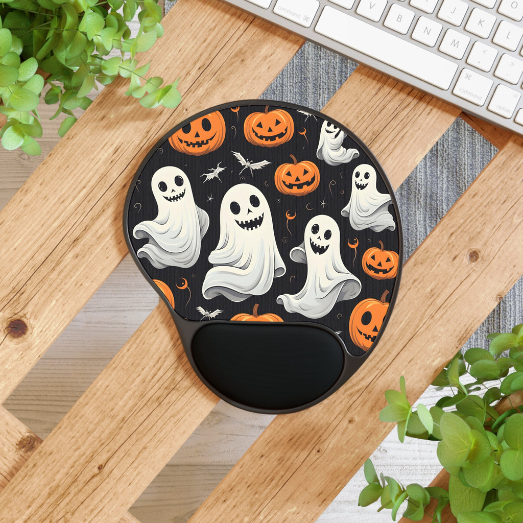 Mouse Pad with Wrist Rest with Spooky Skeleton Pumpkin Patch Design for Halloween, view 4