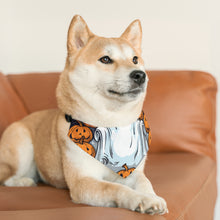 DistinctInk Adjustable Pet Banana Collar with Skeletal Ghostly Pumpkins Design for Halloween