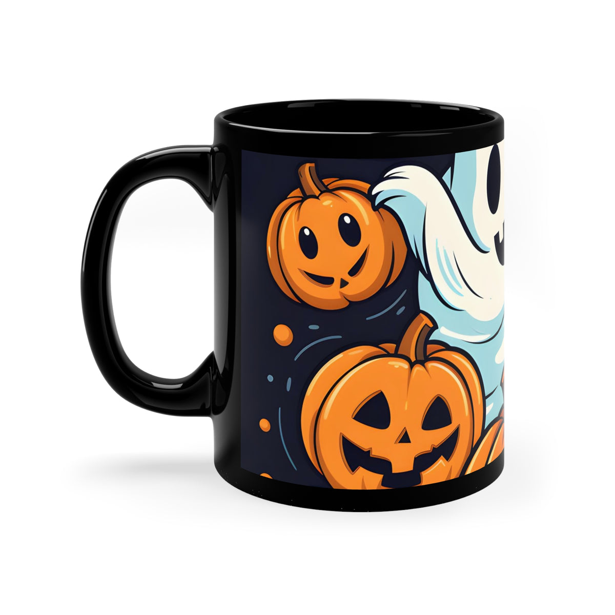 Black Coffee Mug - The Ghostly Skeleton Pumpkin for Halloween, view 2