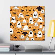 DistinctInk Canvas Wall Art with Ghoulish Bats and Pumpkins for Halloween