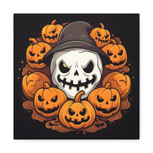 DistinctInk Canvas Wall Art with Spooky Skeleton Pumpkin Patch for Halloween