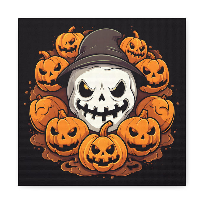 DistinctInk Canvas Wall Art with Spooky Skeleton Pumpkin Patch for Halloween