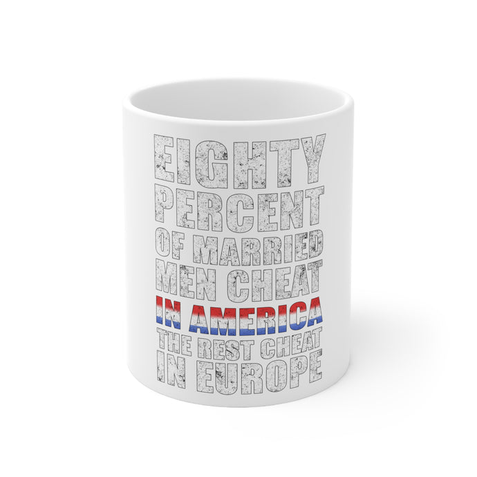 DistinctInk Glossy White Coffee / Tea Mug - Married Men Cheat in America