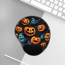 DistinctInk Mouse Pad with Wrist Rest  with Nightly Fright of Bats and Ghouls Design for Halloween