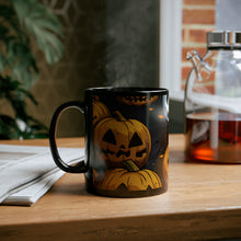 DistinctInk Black Coffee Mug - Ghastly Skeleton Pumpkins for Halloween