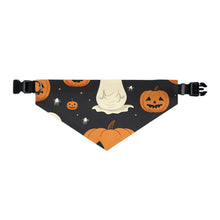 DistinctInk Adjustable Pet Banana Collar with Spooky Skeleton Pumpkin Patch Design for Halloween