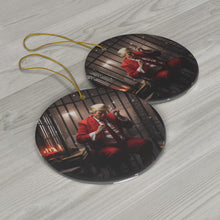 DistinctInk Hanging Ceramic Christmas Tree Ornament Charm with Gold String - Great Gift/Present - 2 3/4 inch Diameter - Trump's Festive Christmas in Jail