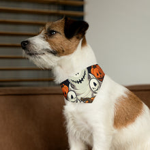 DistinctInk Adjustable Pet Banana Collar with Ghost Skeleton Pumpkin Pattern Design for Halloween