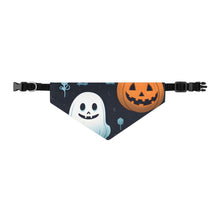 DistinctInk Adjustable Pet Banana Collar with Ghastly Skeleton Pumpkin Patch Design for Halloween