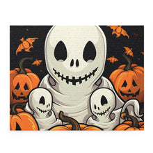 DistinctInk Jigsaw Puzzle with Ghost Skeleton Pumpkin Pattern Design for Halloween
