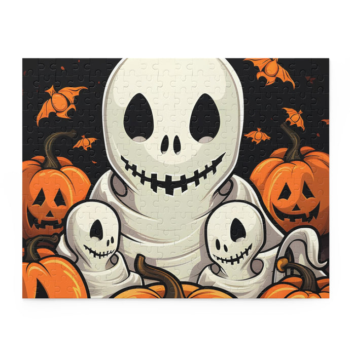 DistinctInk Jigsaw Puzzle with Ghost Skeleton Pumpkin Pattern Design for Halloween